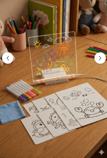 السبورة المضيئة السحرية ✨🎨 (ارسم.. امسح.. ونوّر!)